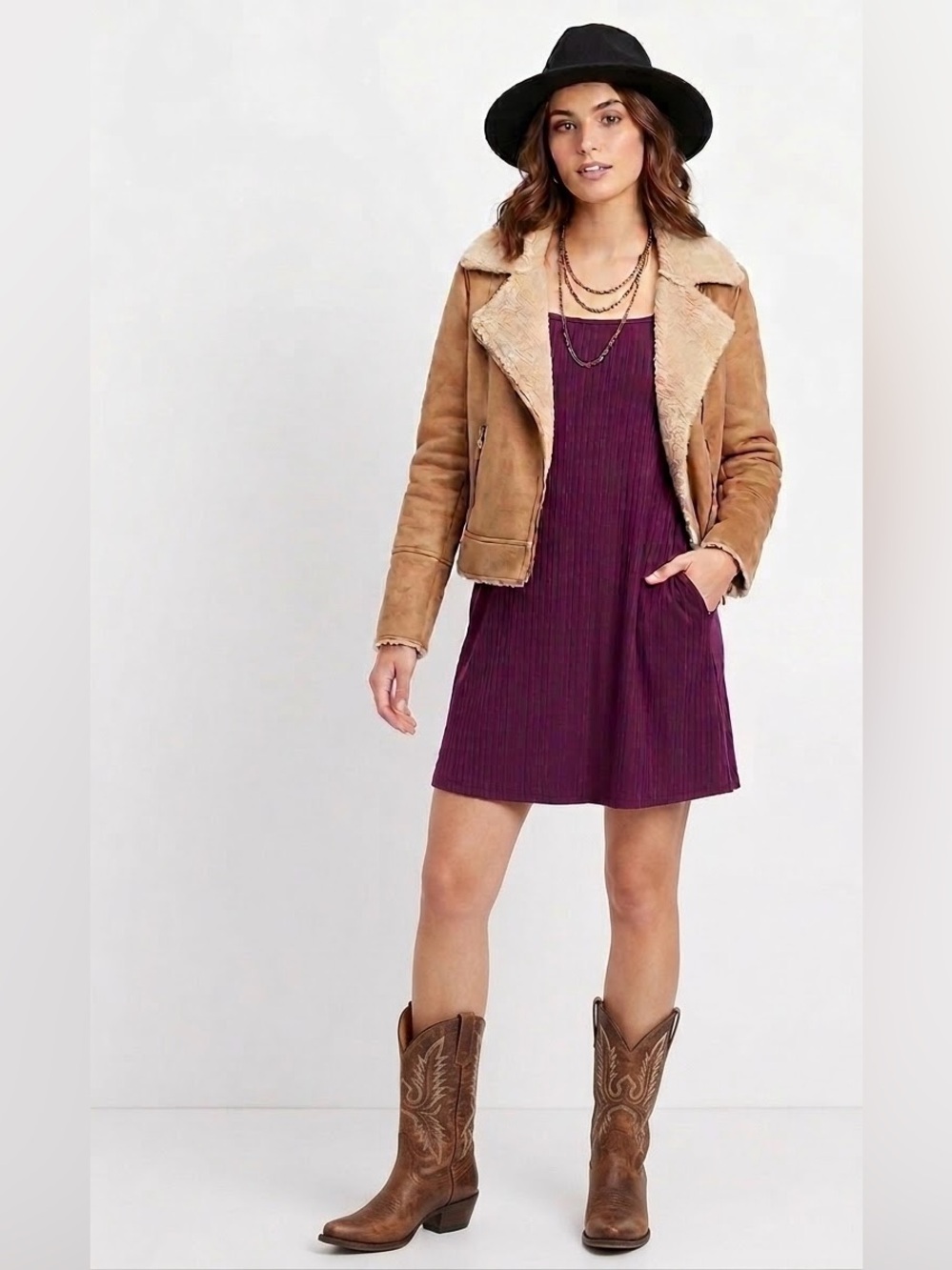 Maurices 24/7 $40 NWT P2P18-19” Plum Ribbed Knit Long Sleeve Dress w/ Pockets